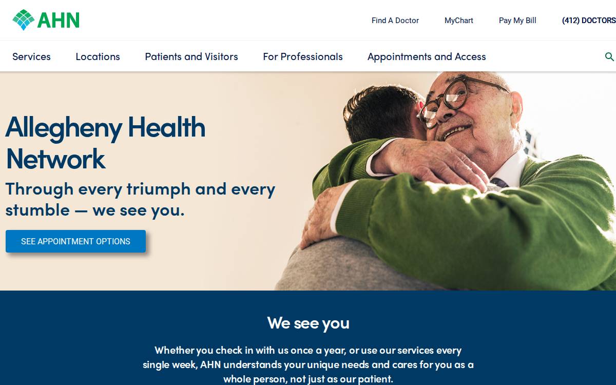 West Penn Allegheny Health System website preview