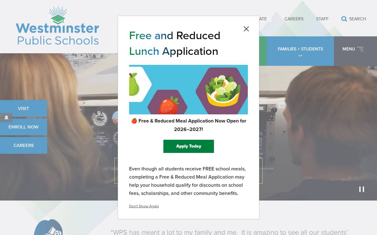 Westminster High School website preview