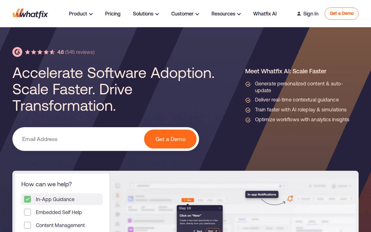 Whatfix website preview