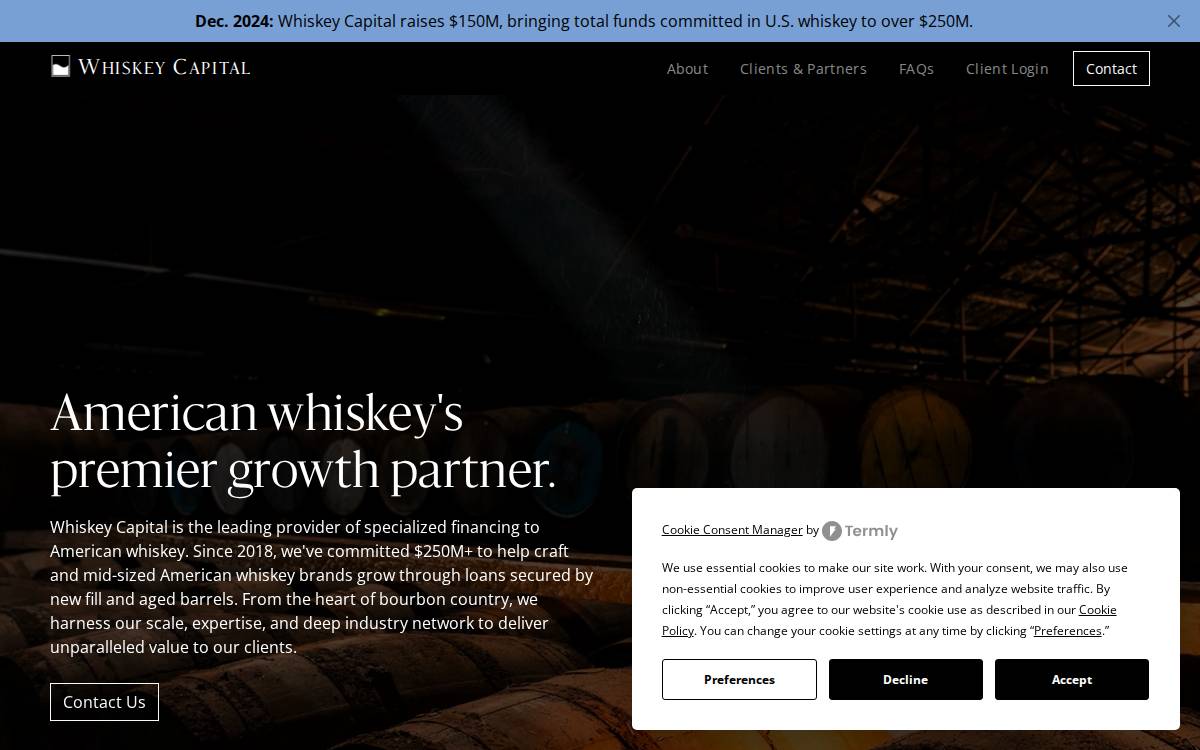 Whiskey Capital Finance Co Specialty Credit website preview