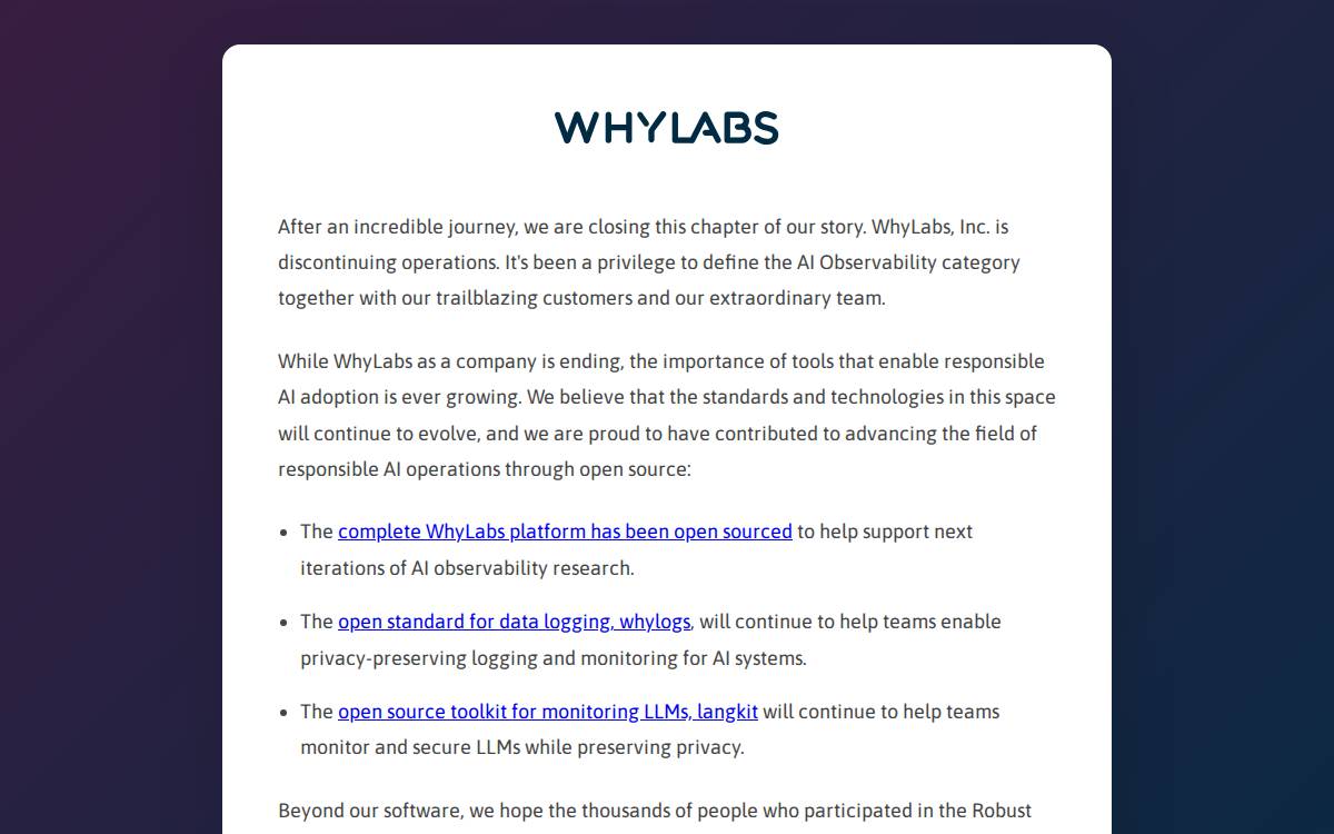 Whylabs website preview