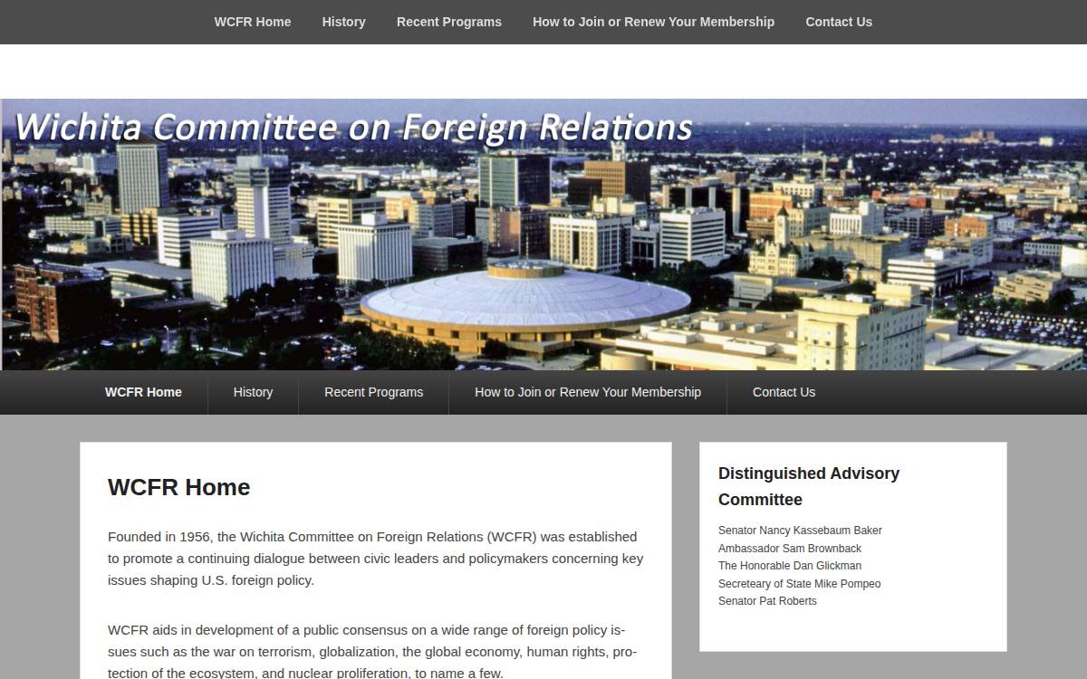 Wichita Committee on Foreign Relations website preview