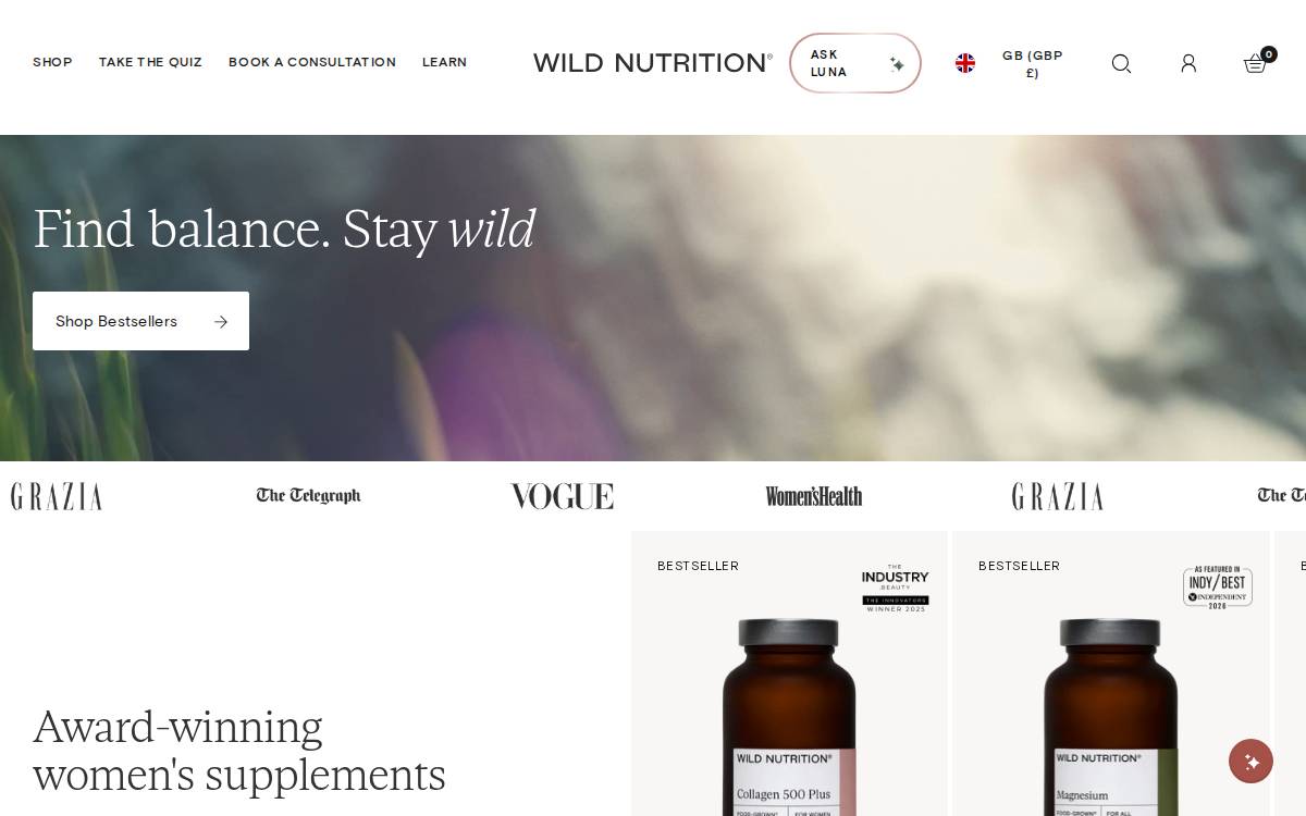 Wild Nutrition website preview