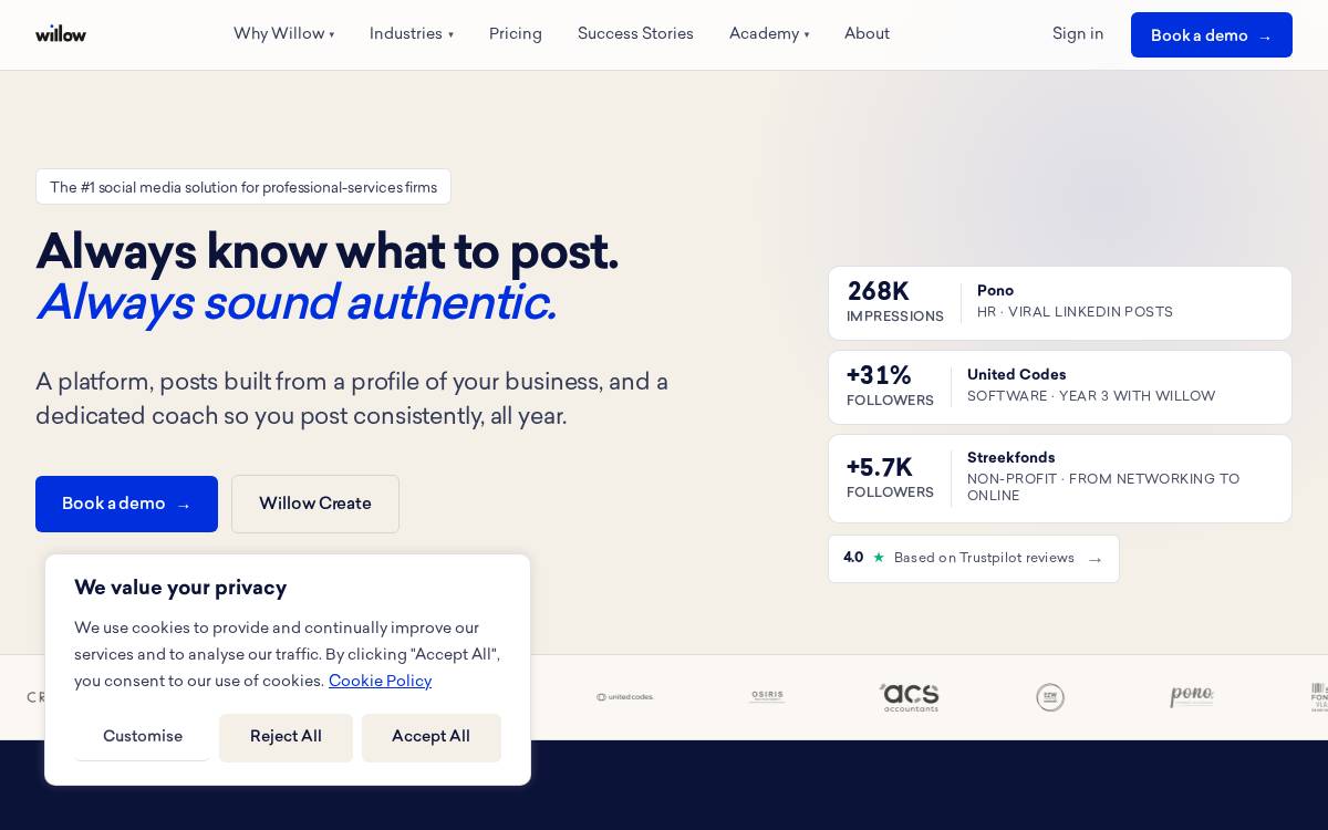 Willow website preview