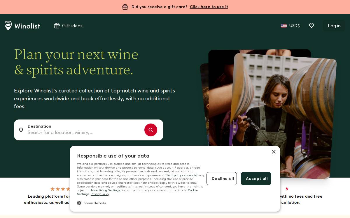 Winalist website preview