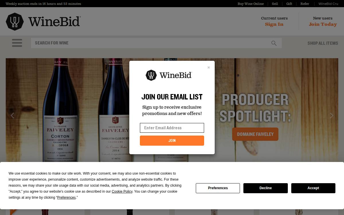 WineBid website preview