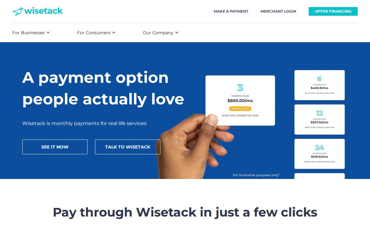 Wisetack website preview