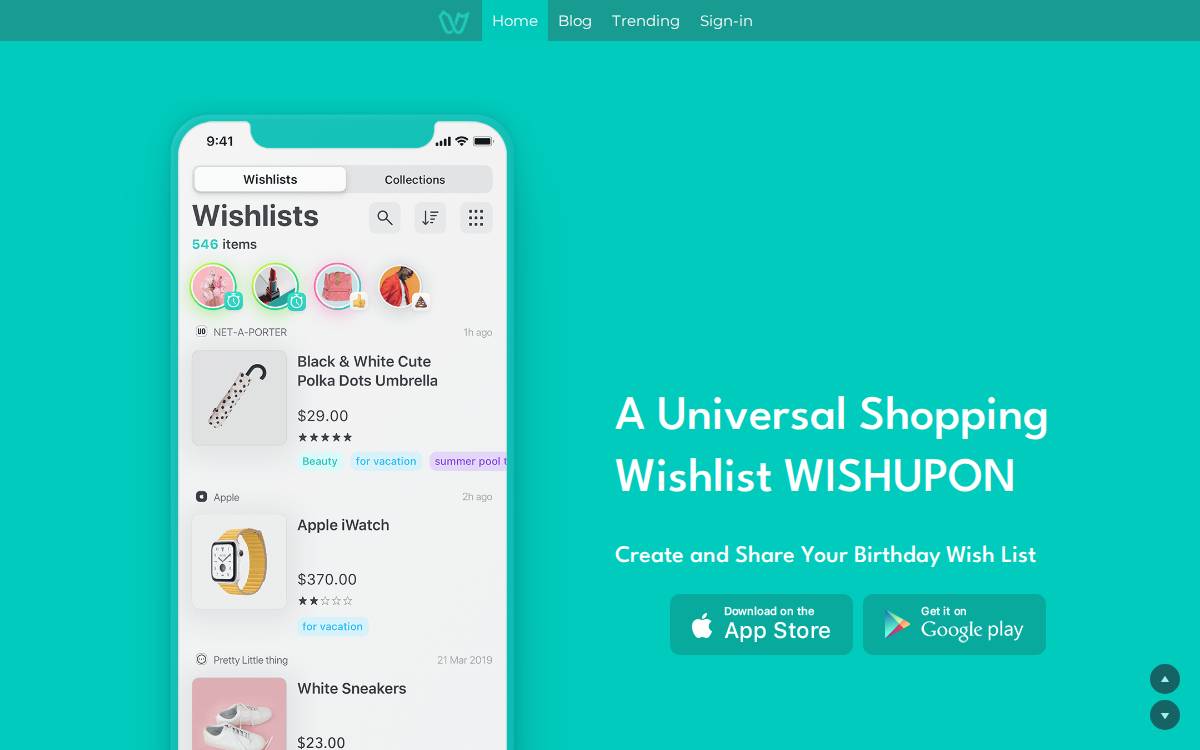 Wishupon website preview