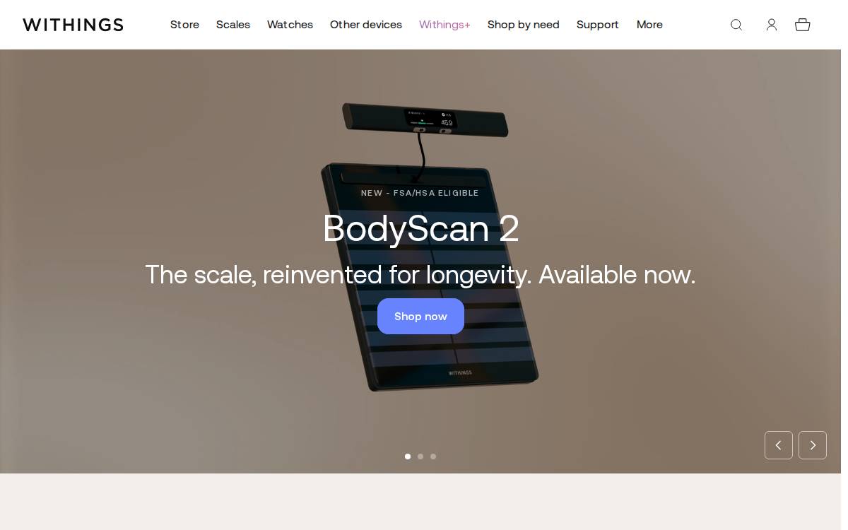 Withings website preview