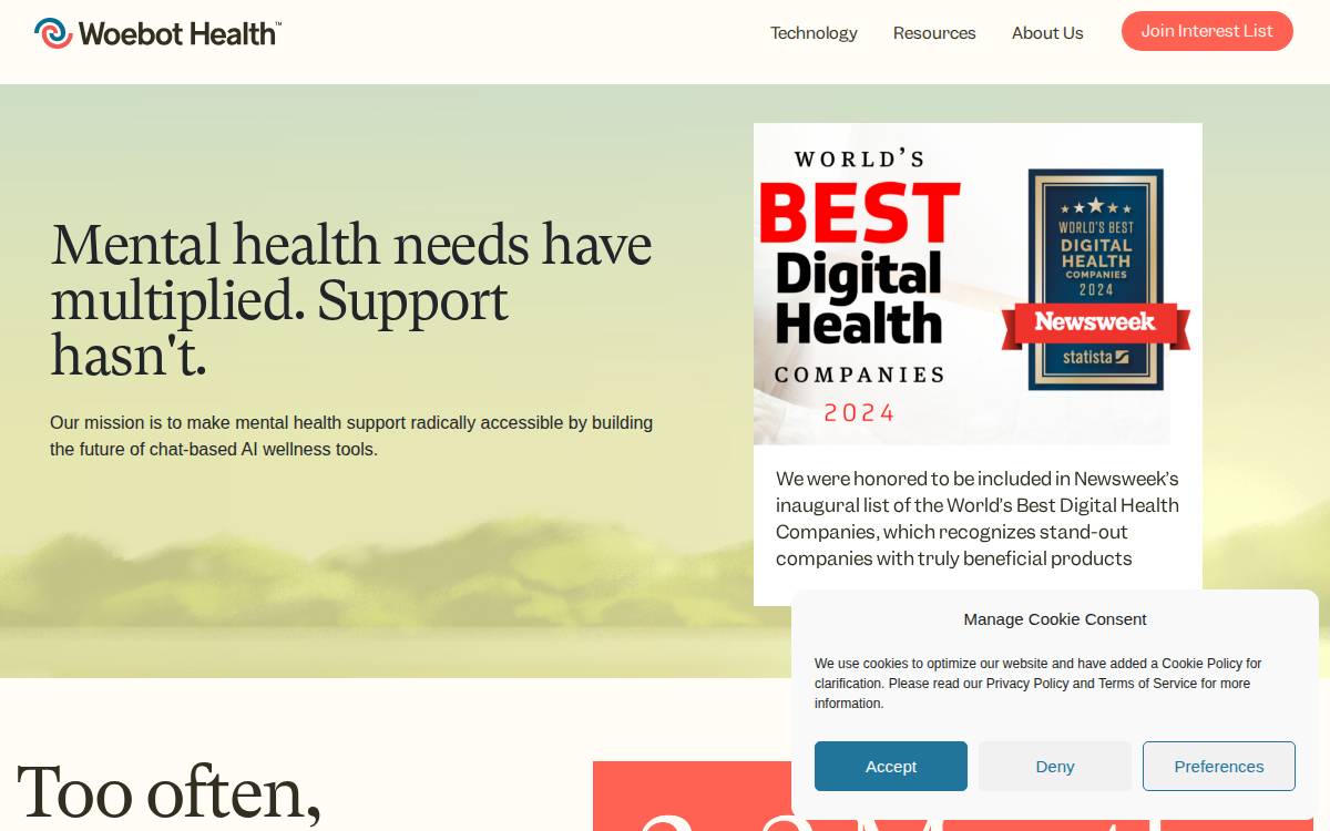 Woebot Health website preview