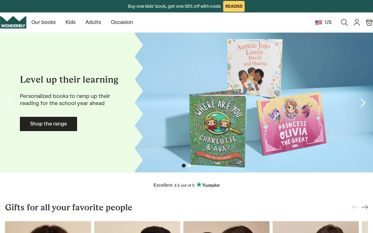 Wonderbly exited website preview
