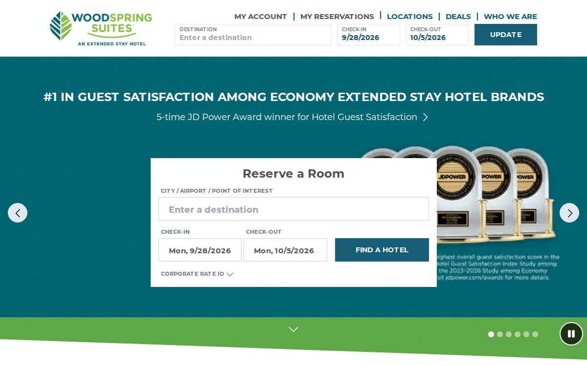 WoodSpring Hotels website preview