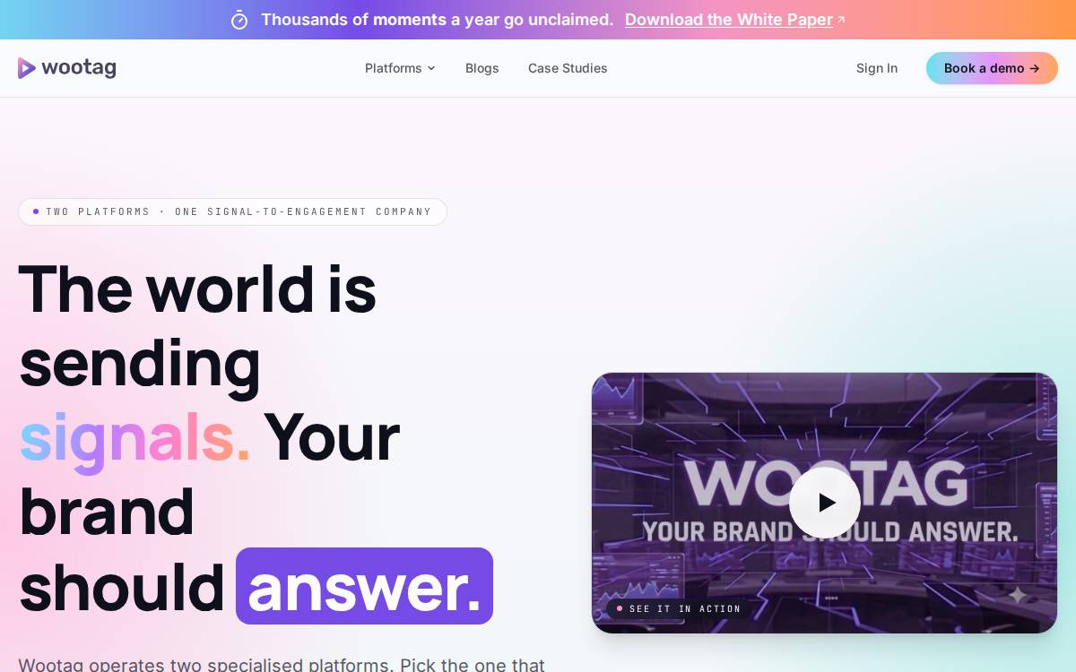 Wootag website preview
