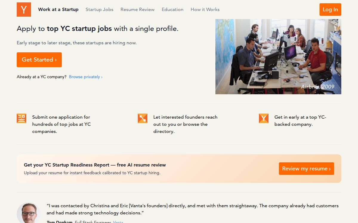 Workatastartup website preview