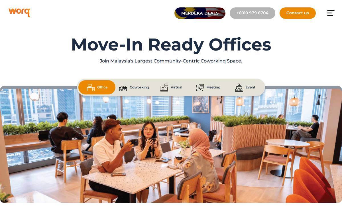 worq co-working space website preview