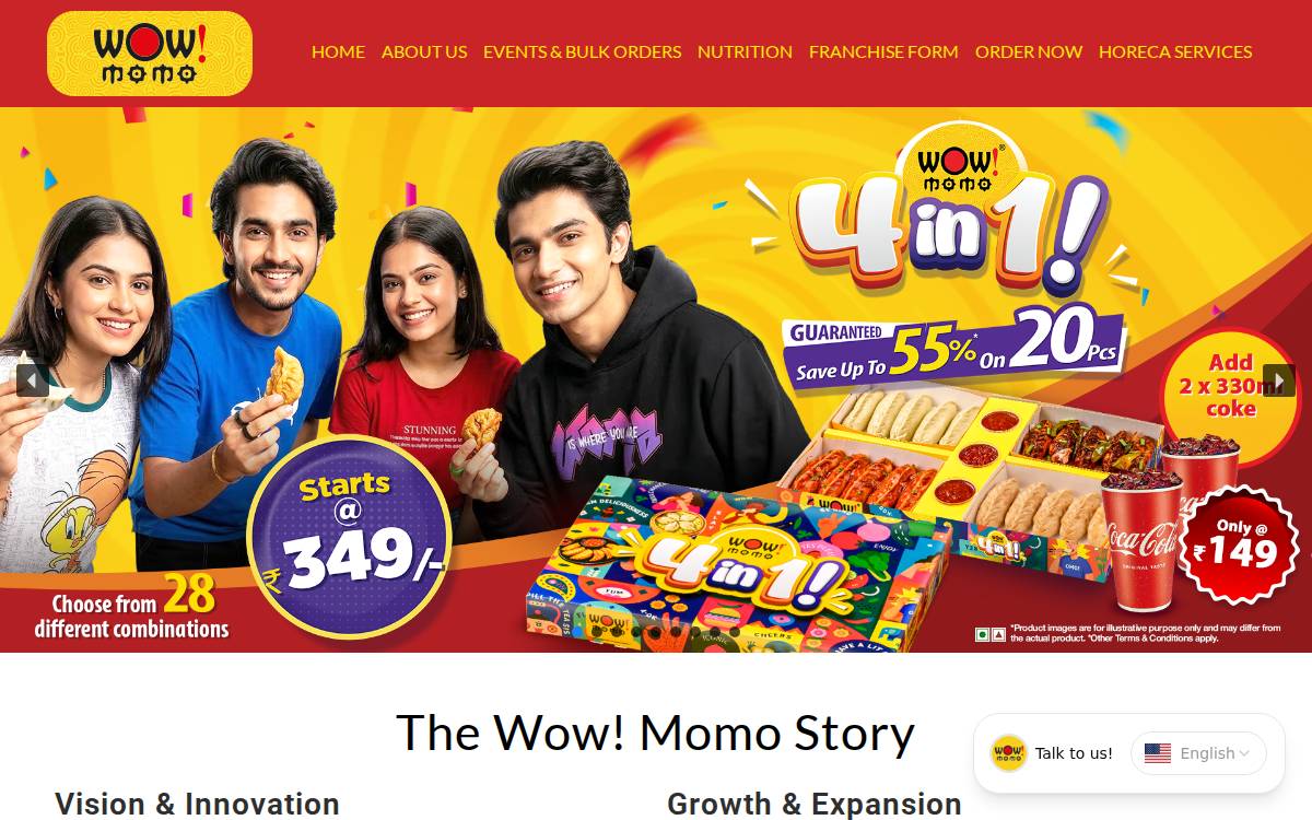 Wow Momo website preview