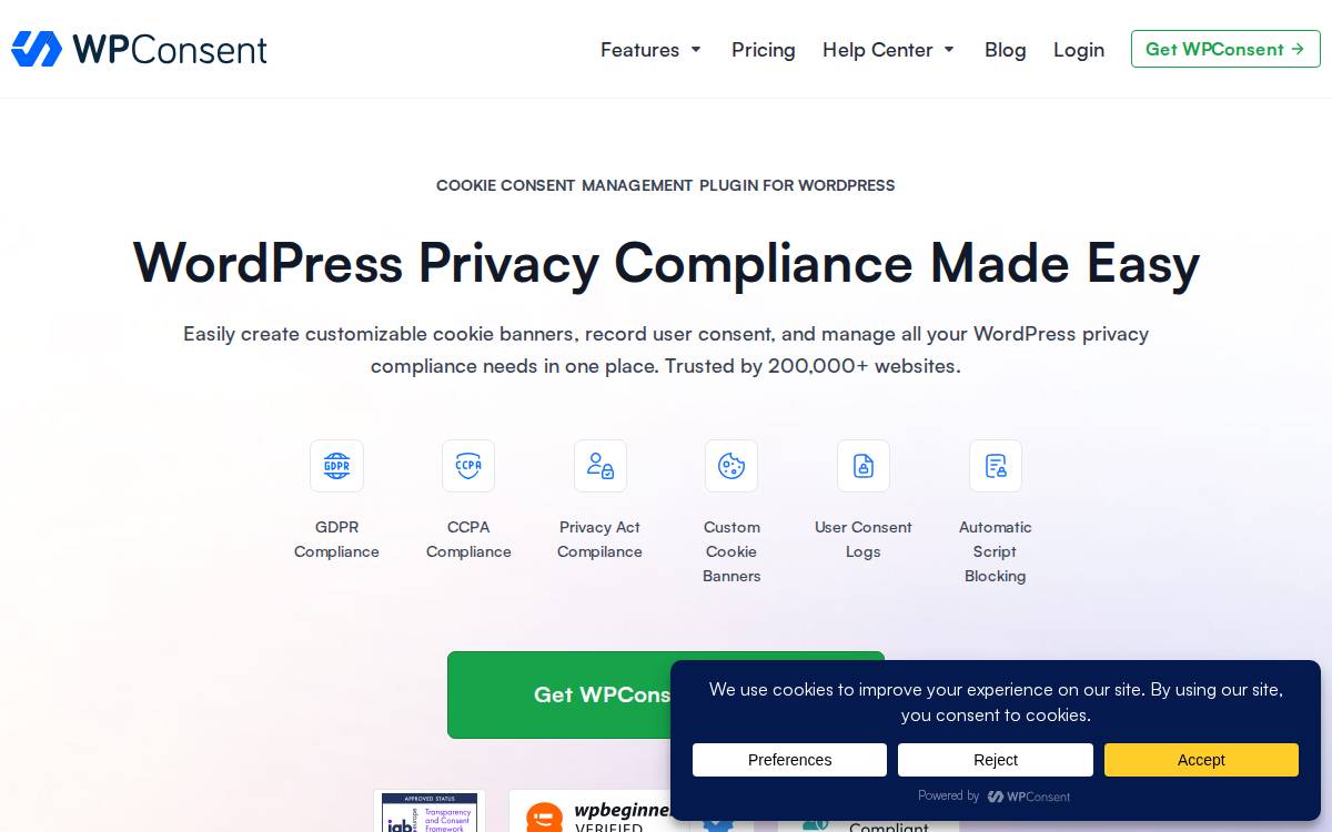 Wpconsent website preview
