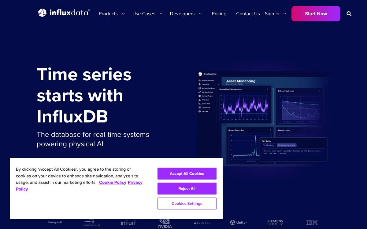 InfluxData website preview