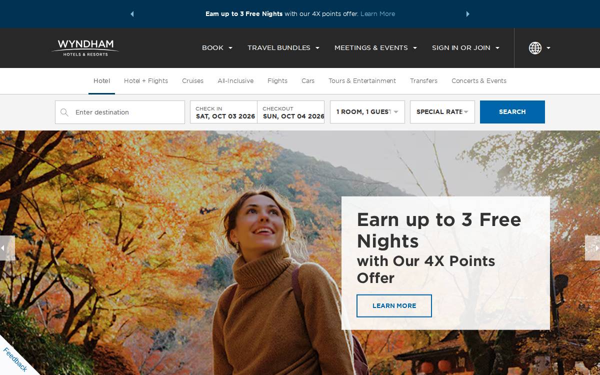 Wyndhamhotels website preview