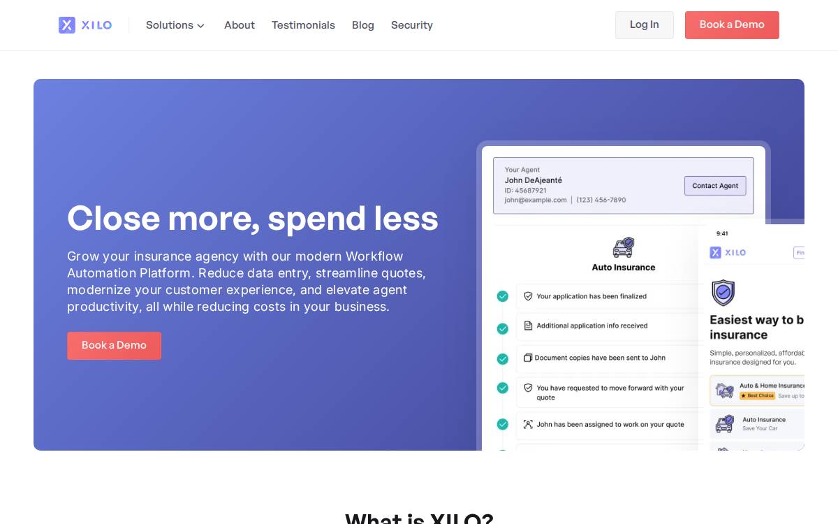 Xilo Insurance Distribution Automation website preview