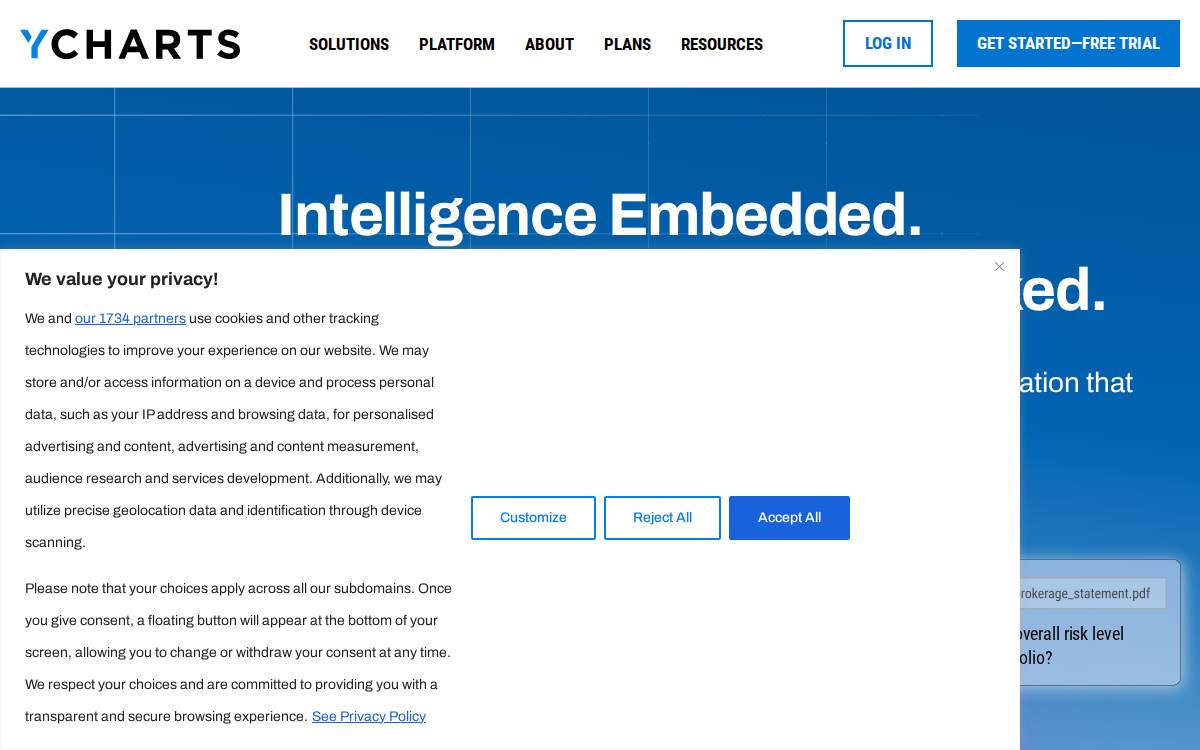 YCharts website preview