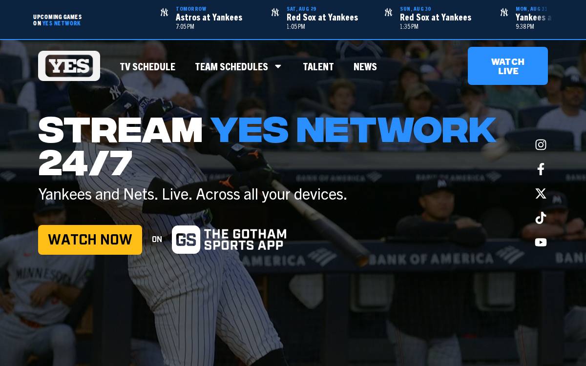 YES Network website preview