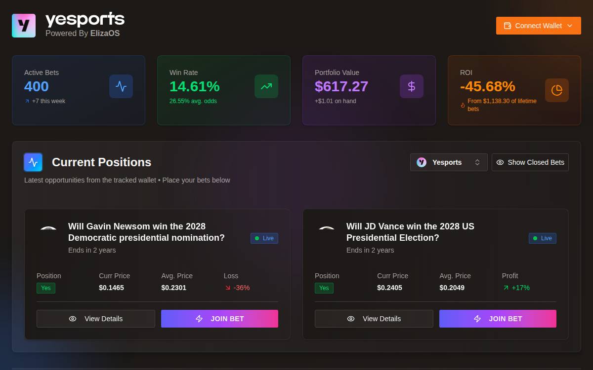 Yesports website preview
