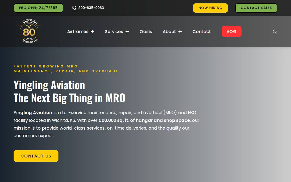 Yingling Aviation website preview