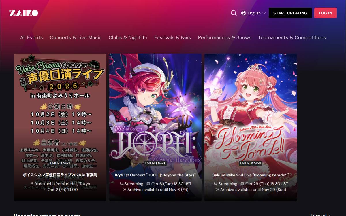 Zaiko website preview