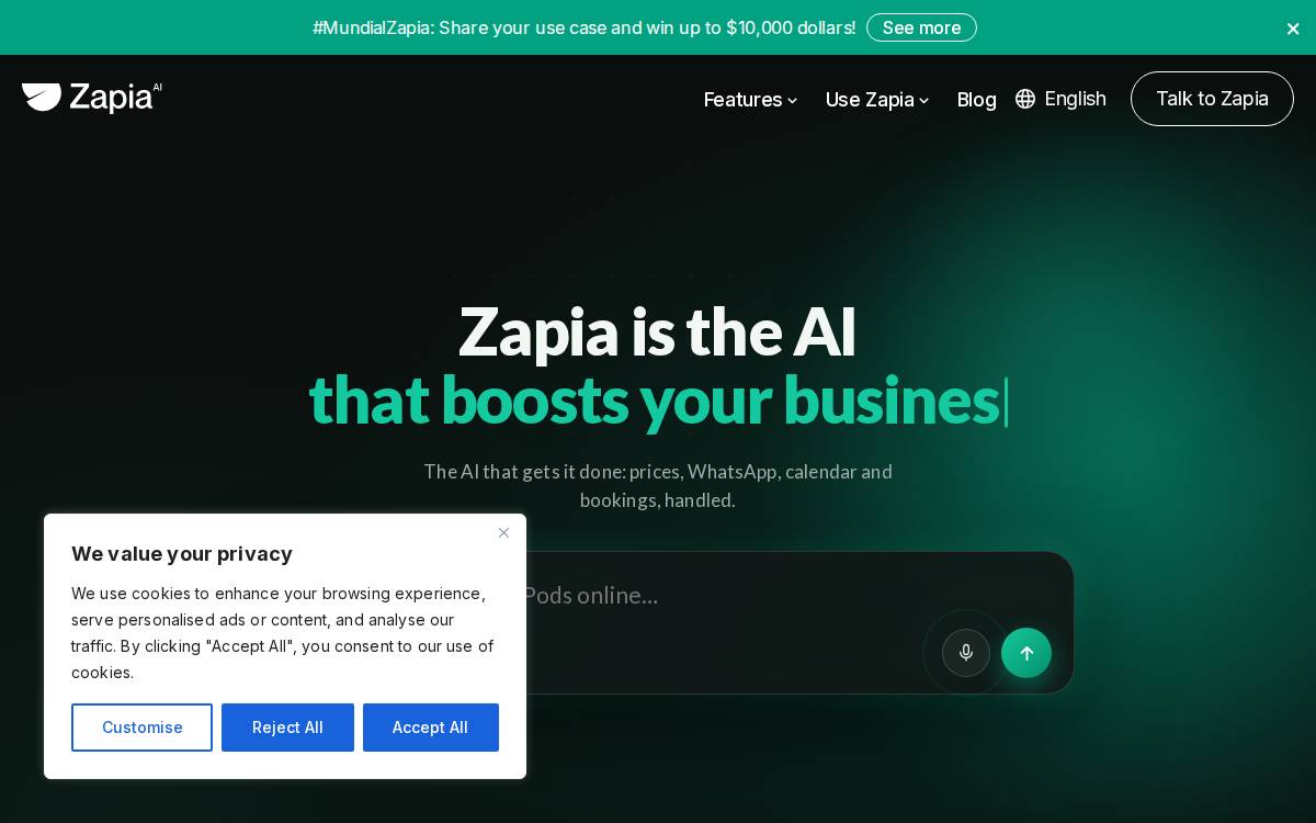 Zapia website preview