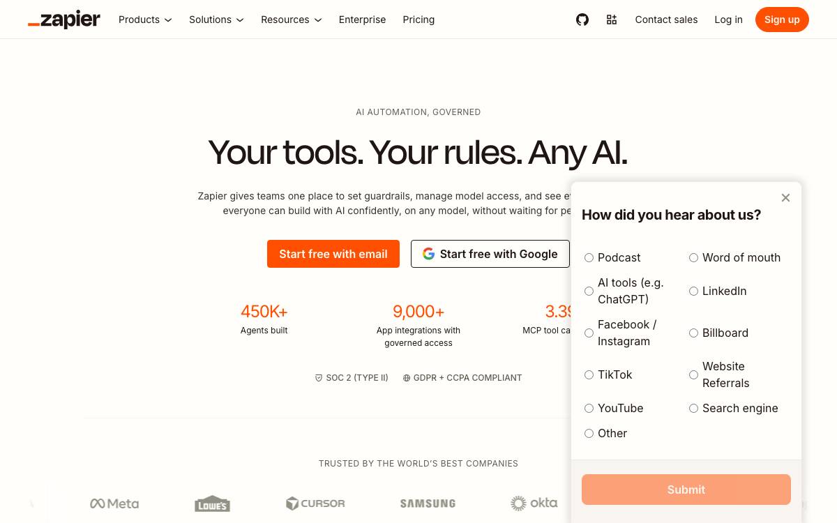 Zapier website preview