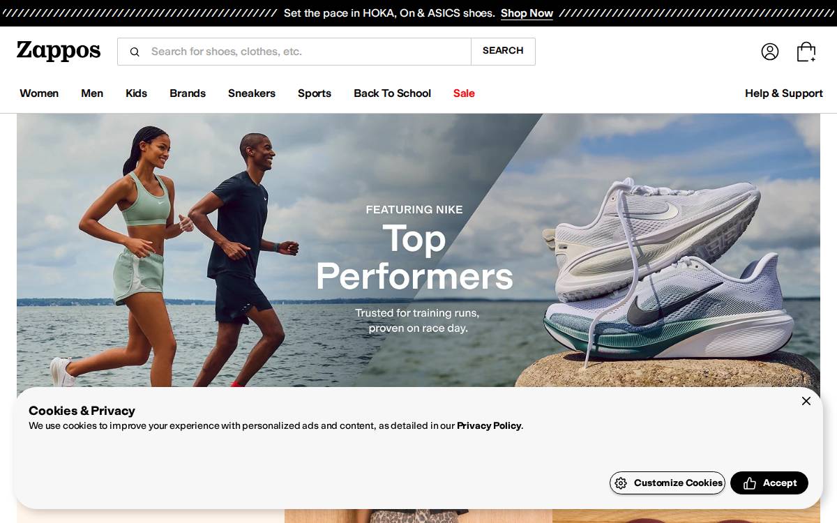 Zappos website preview