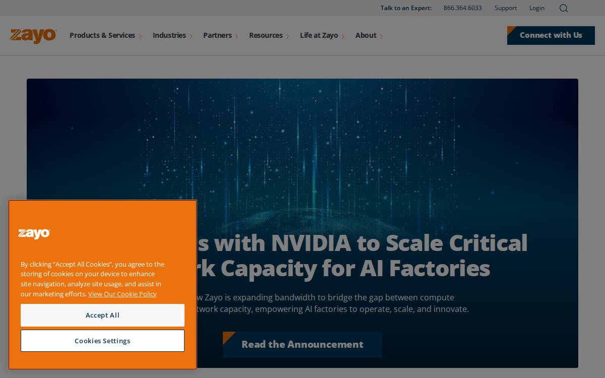 Zayo Group website preview