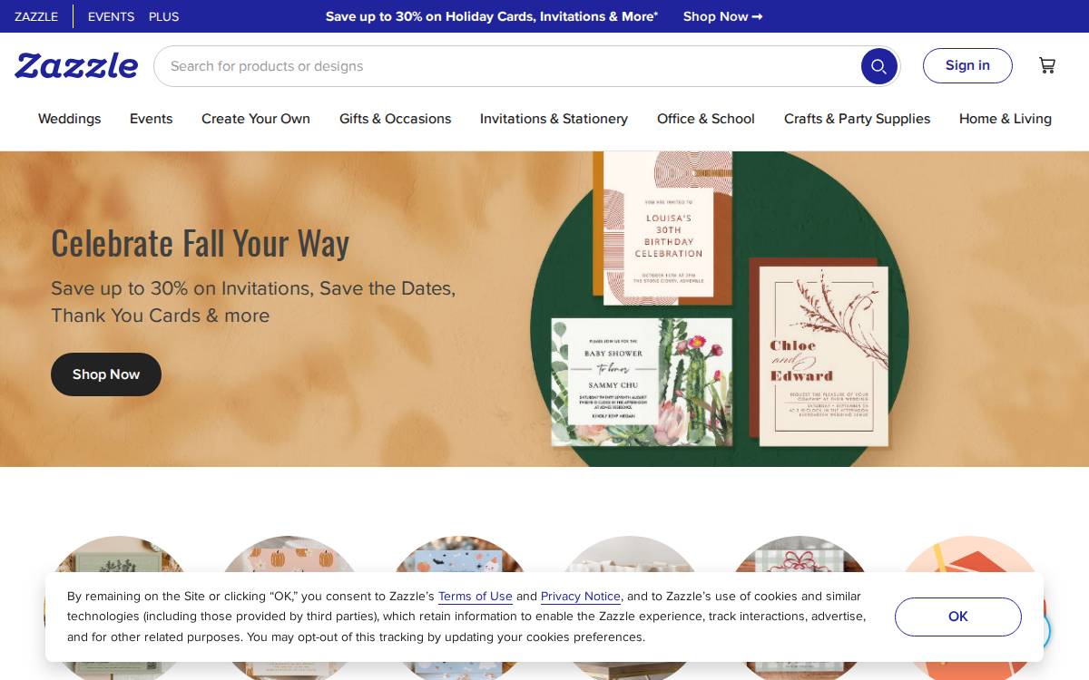 Zazzle website preview