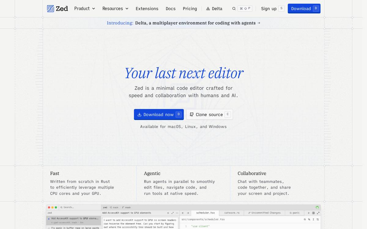 Zed website preview