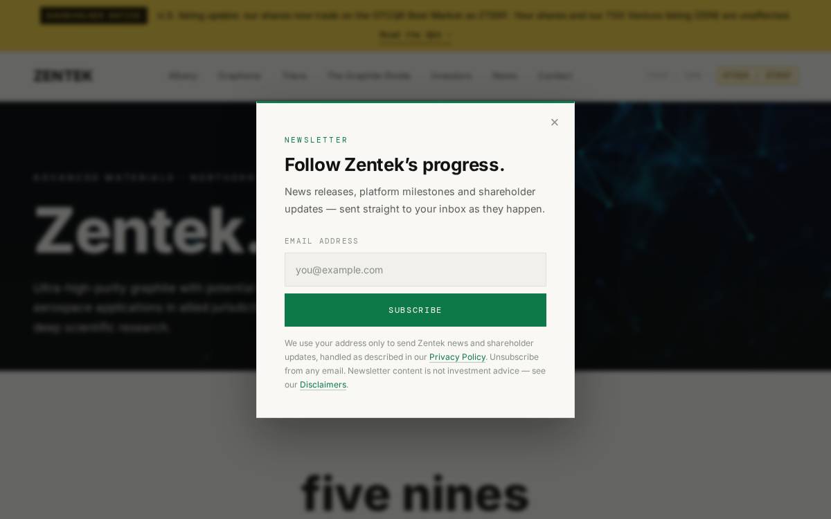 Zentek Ltd. website preview