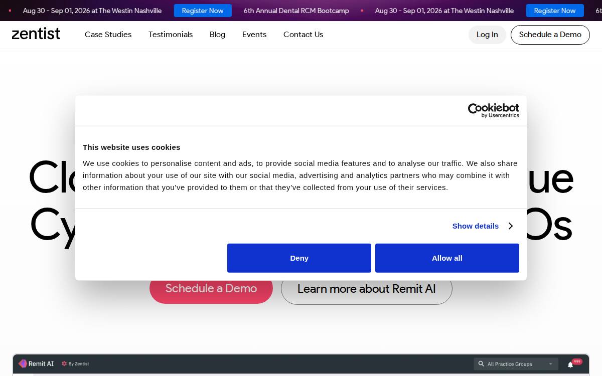 Zentist Dental Claims Management website preview