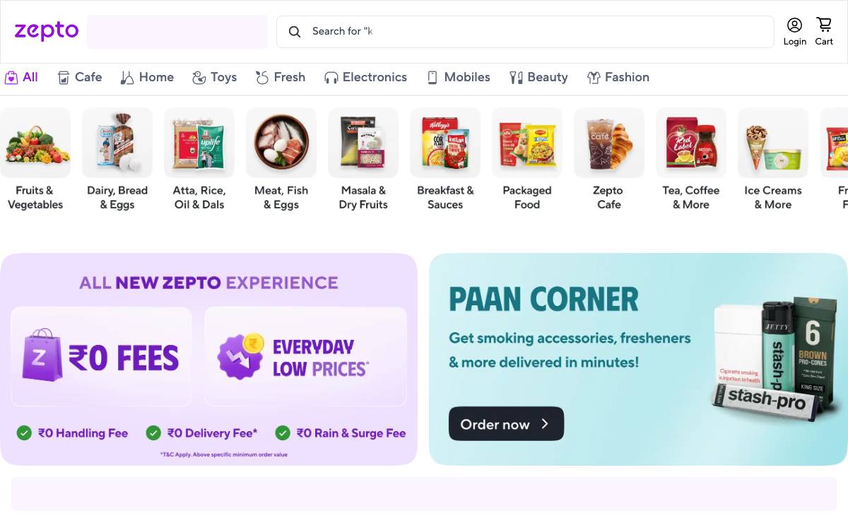 Zepto website preview