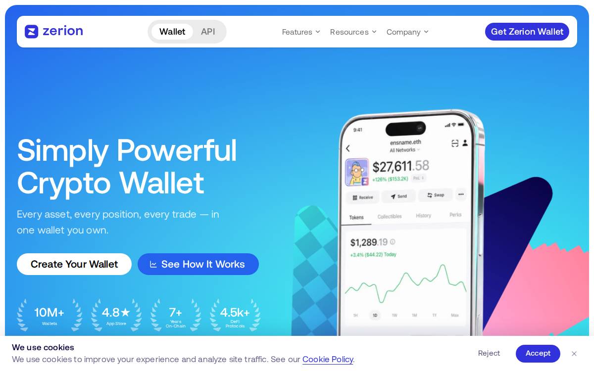 Zerion website preview