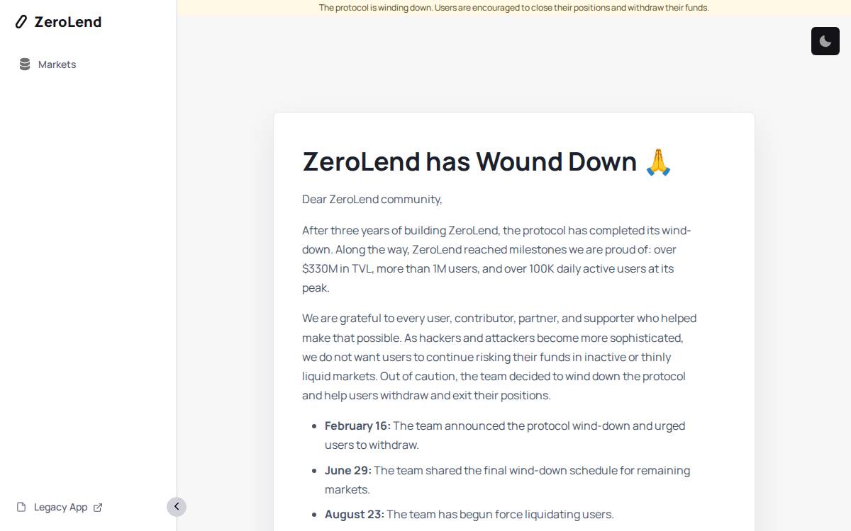 Zero Lend website preview