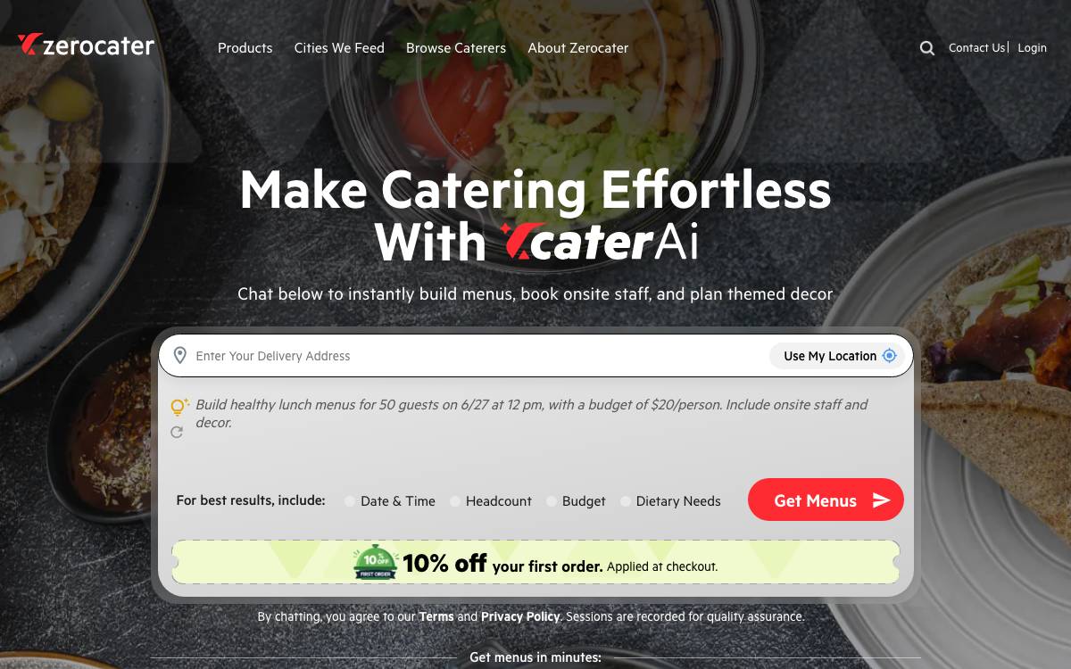 Zerocater website preview