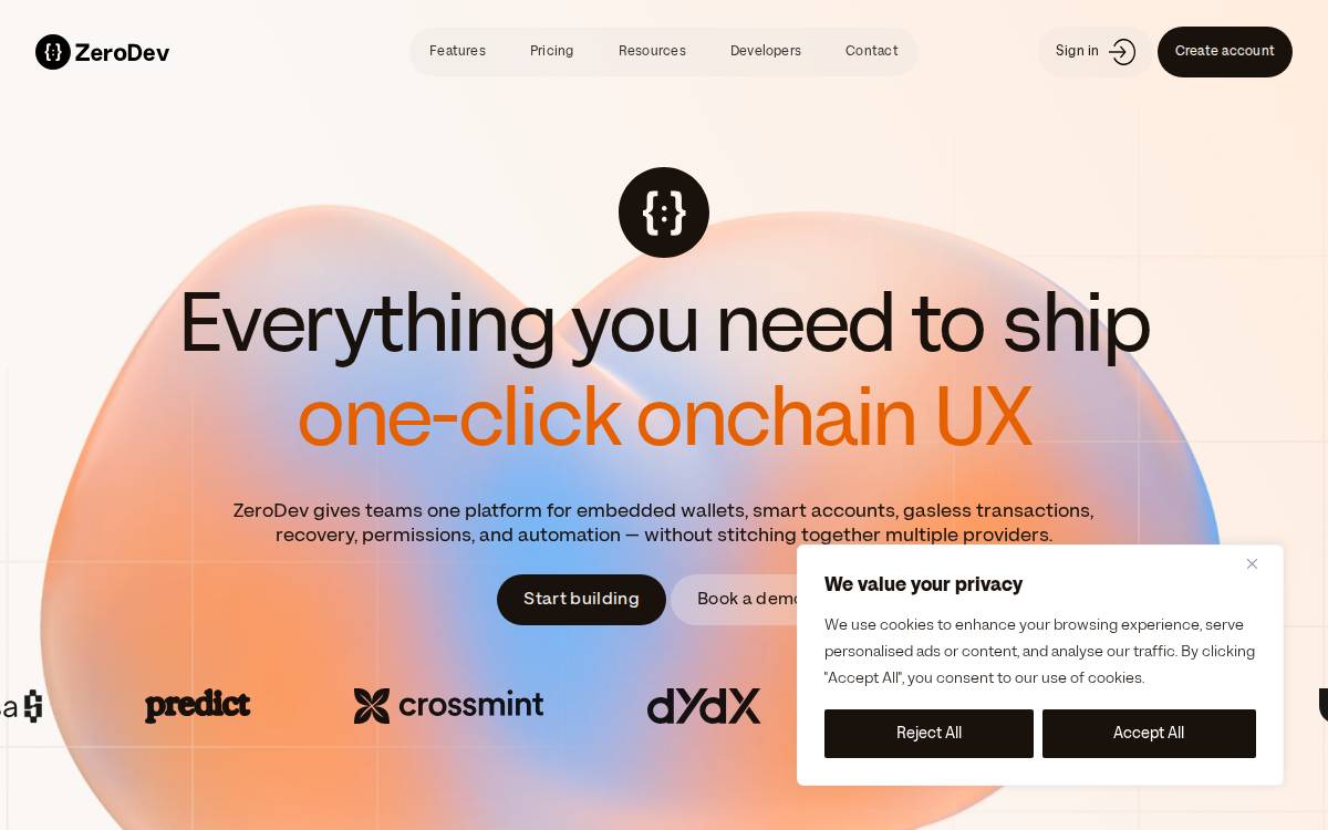 ZeroDev website preview