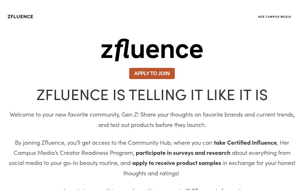 Zfluence website preview
