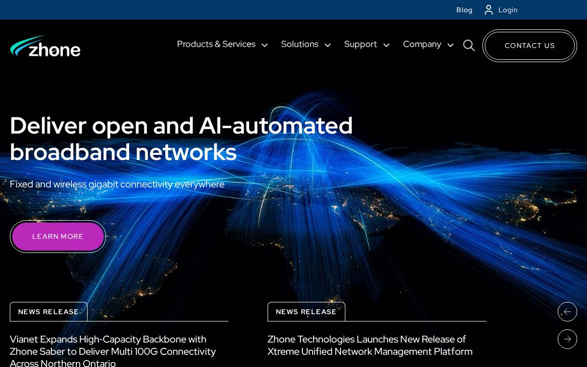 Zhone Technologies website preview