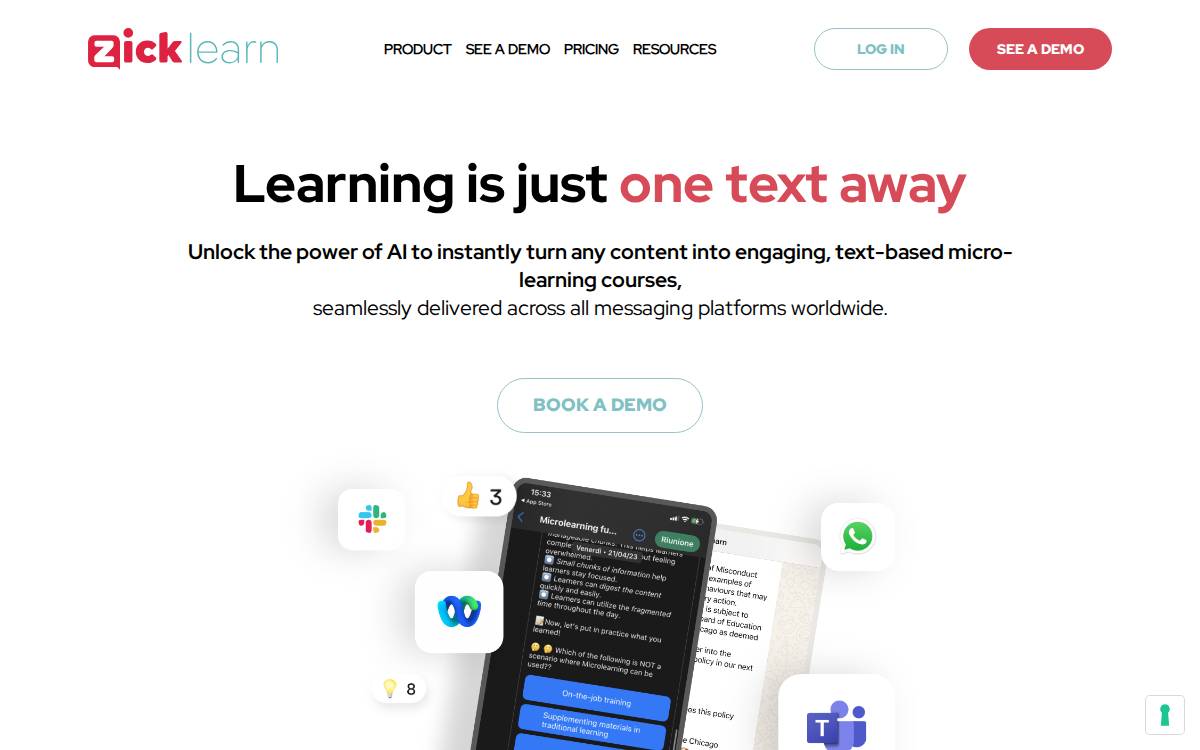 Zick Learn website preview