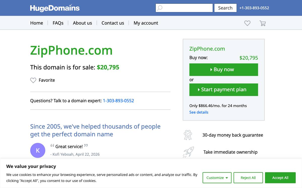 Zip Phone website preview