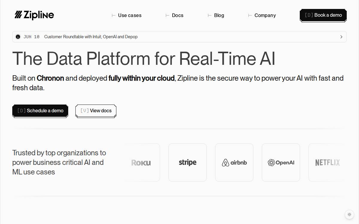 Zipline website preview