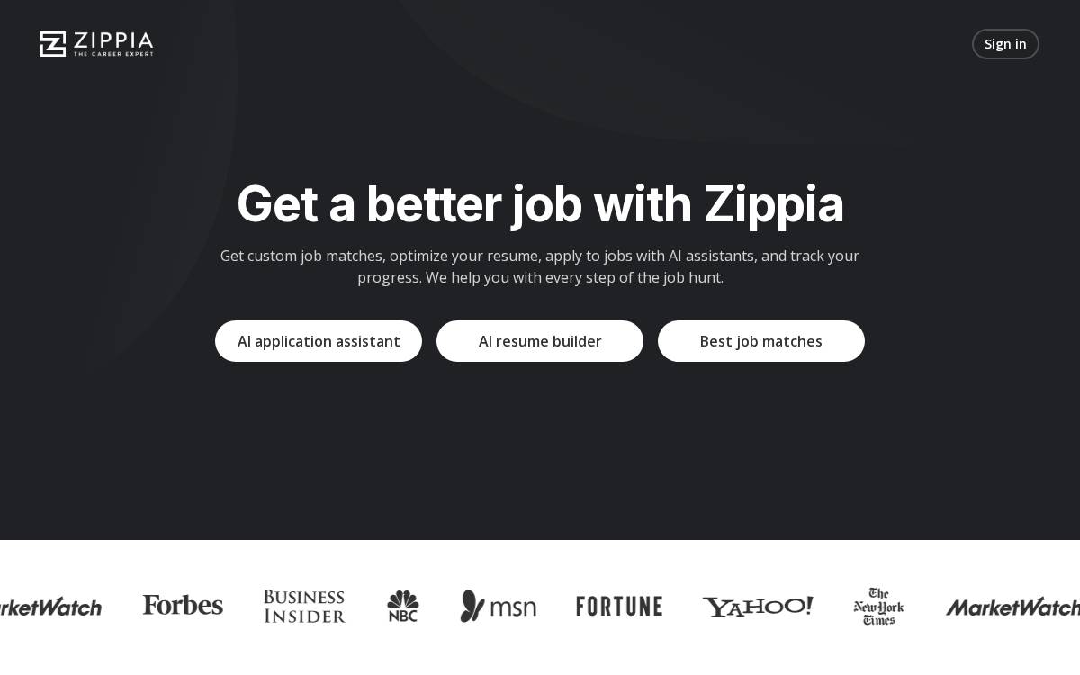 Zippia website preview