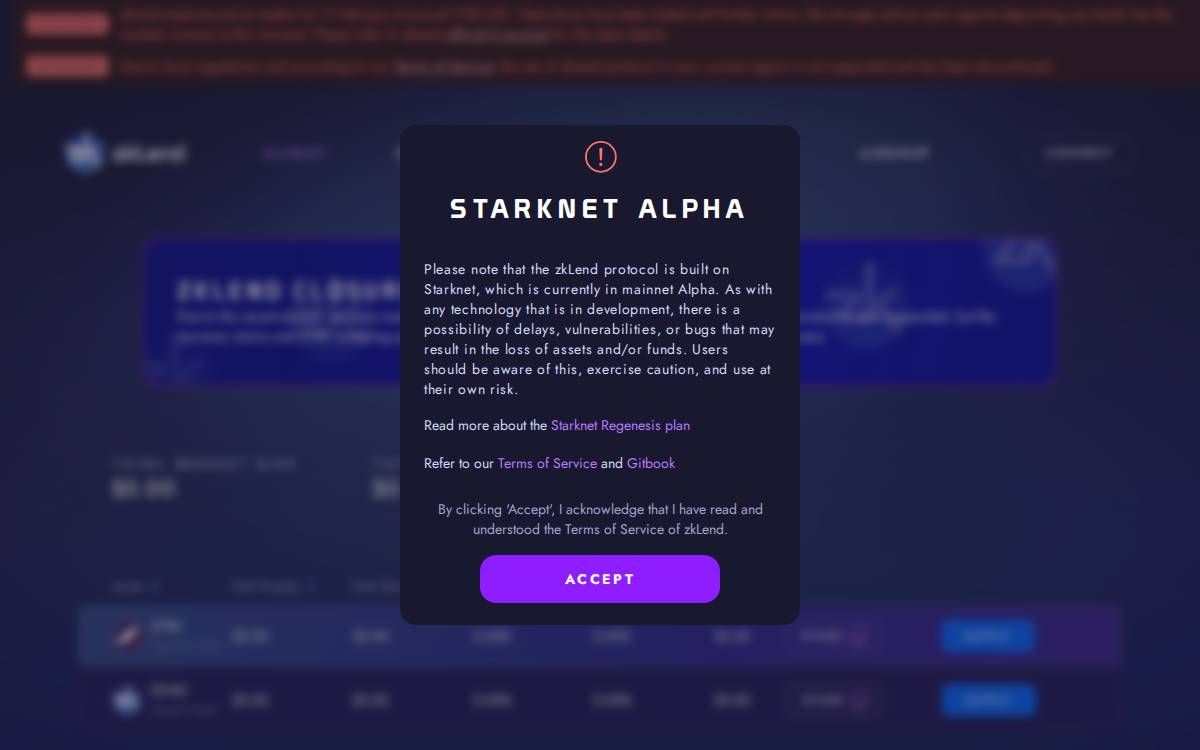 zkLend website preview