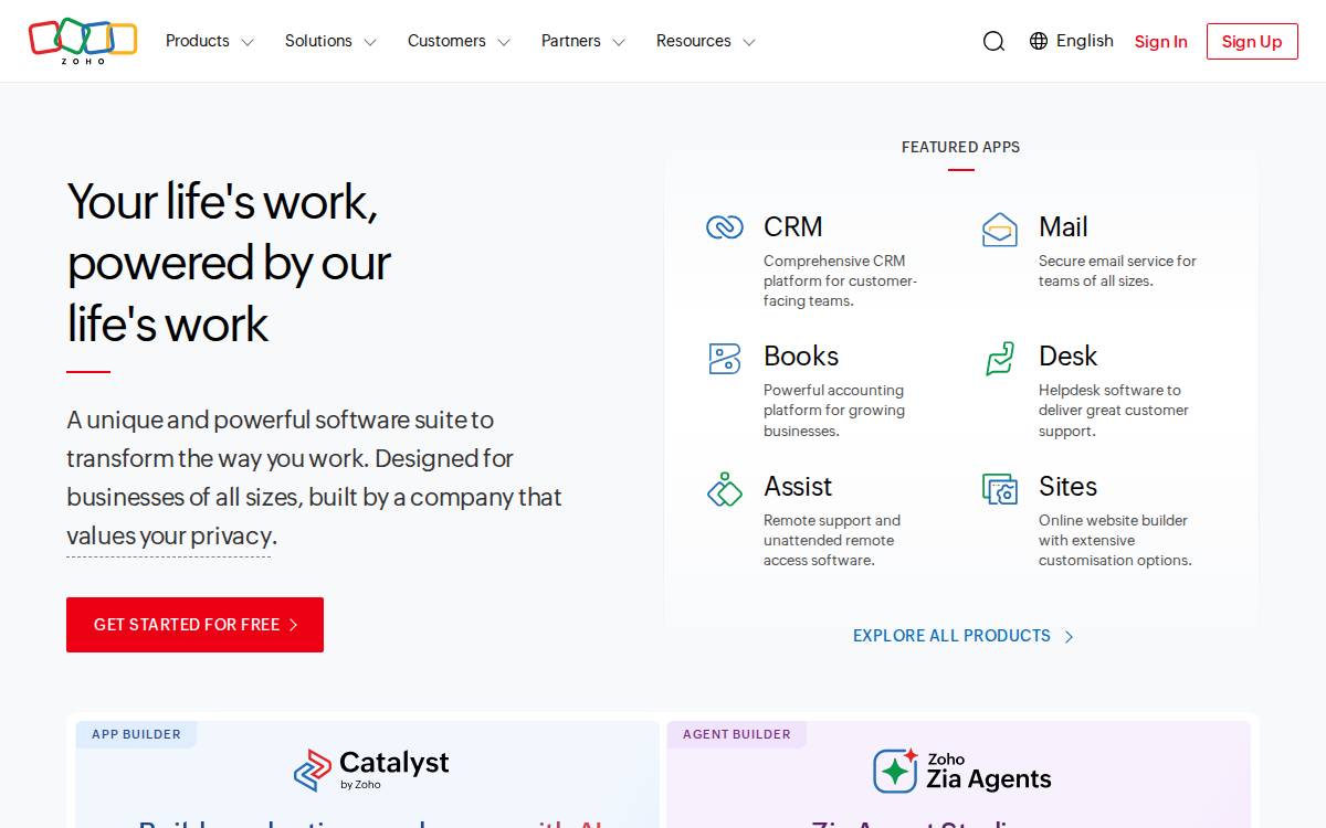 Zoho website preview